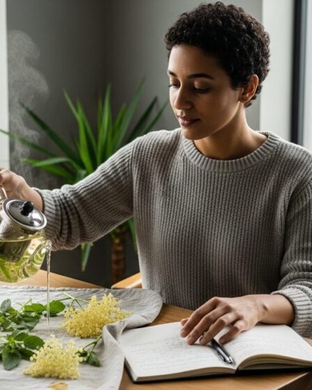 női ciklus problémák, nő készít réti palástfű és citromfű teát
