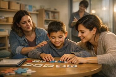 tanulási zavarok kezelése: terapeuta és gyermek multiszenzoros olvasási gyakorlata