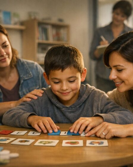 tanulási zavarok kezelése: terapeuta és gyermek multiszenzoros olvasási gyakorlata