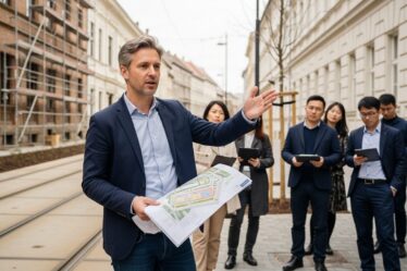 városrehabilitáció budapesten: várostervező magyaráz helyszínen