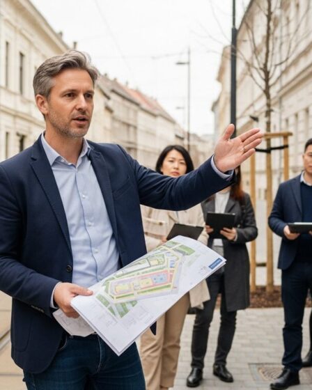 városrehabilitáció budapesten: várostervező magyaráz helyszínen